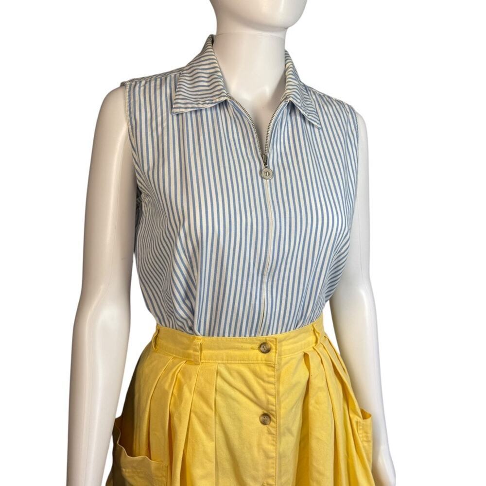 Liz Claiborne LizSport Retro 90s Striped Zip Up Sleeveless Blouse Small